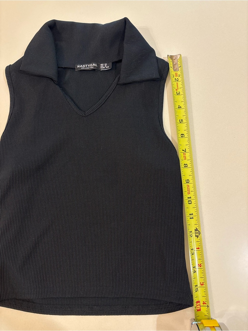 Nasty Gal Black Ribbed Sleeveless V-Neck Polo Tank